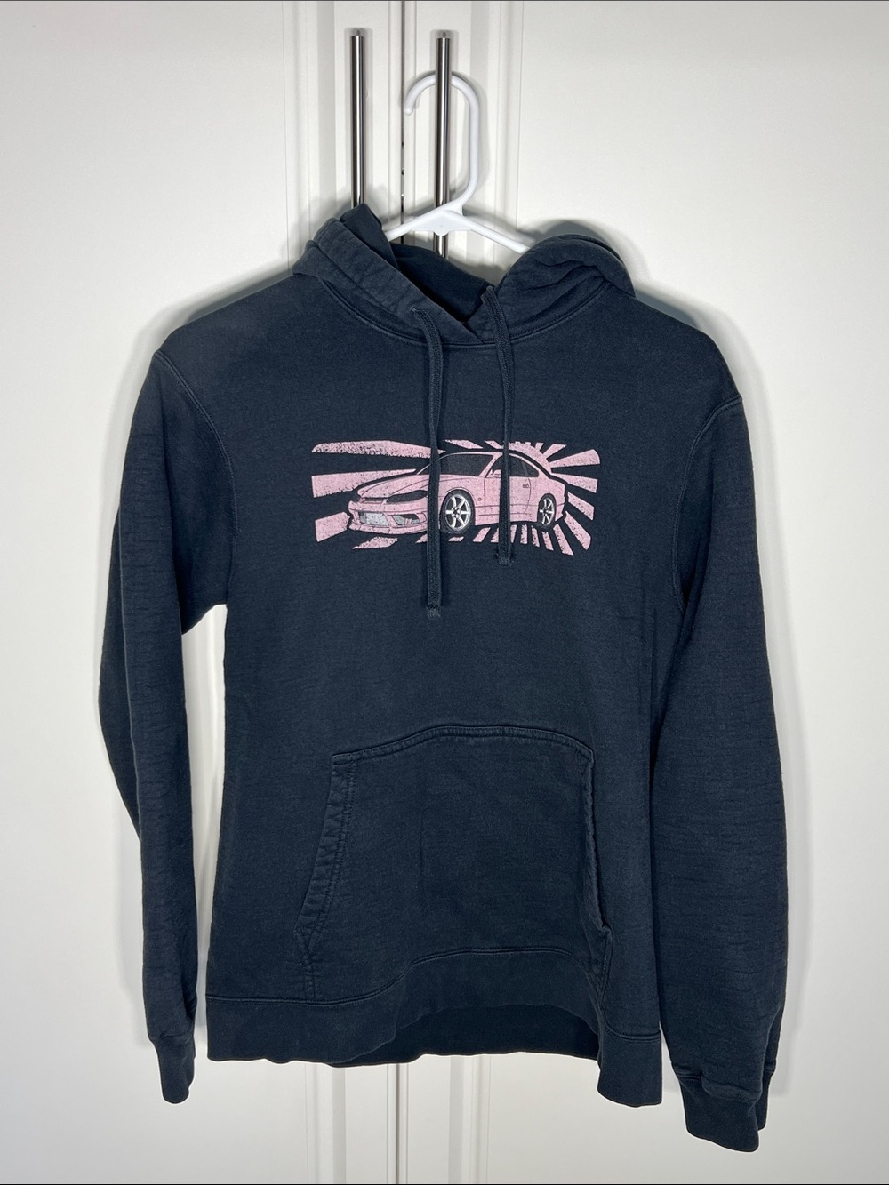 Men's Black Hoodie with Pink Car Graphic